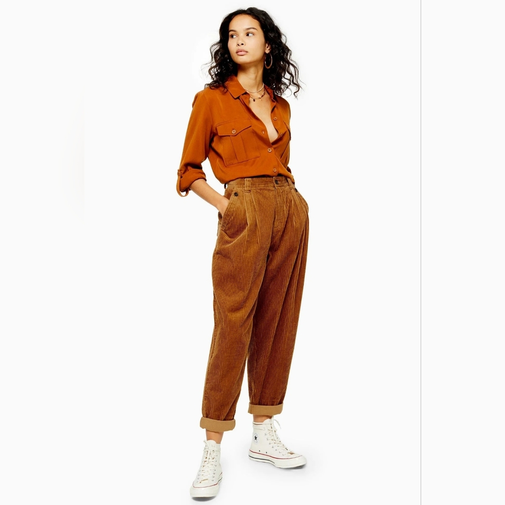 Topshop Burnt Orange Corduroy Ankle Trousers